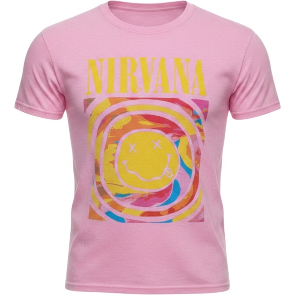 Nirvana Pink Smiley Face Graphic T-Shirt Comfort Colors Heavyweight XL Mens